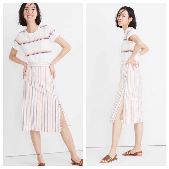Madewell side slit midi skirt stripe Sz 6 - Picture 1 of 6